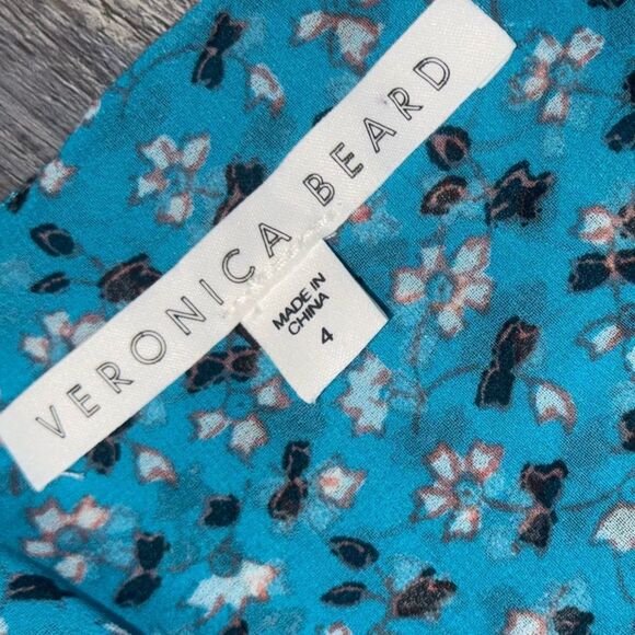 ❤️ VERONICA BEARD Samara Floral Print SILK chiffon blue Ruched Maxi Dress size 4 - Picture 8 of 10